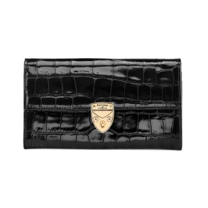Aspinal Of London ladies mayfair purse in deep shine black croc
