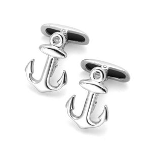 Aspinal of London Mens Luxurious Sterling Silver Anchor Cufflinks