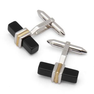 Aspinal of London Mens Quality Black Onyx Cufflinks in 9ct White & Yellow Gold