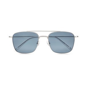 Aspinal of London Mens Silver and Dark Brown Pebble Italian Calf Leather Aerodrome Aviator Sunglasses In Case