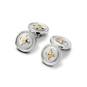 Aspinal of London Mens Sterling Silver & Gold Plated Double Buttons Cufflinks, Silver/Gold