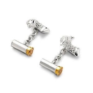 Aspinal of London Mens Sterling Silver & Gold Plated Pheasant & Cartridge Cufflinks, Silver/Gold
