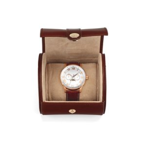 Aspinal of London Mens Travel Watch Case - Roll In Smooth Cognac & Stone