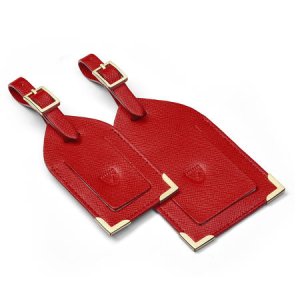 Aspinal Of London® red leather set of 2 luggage tags
