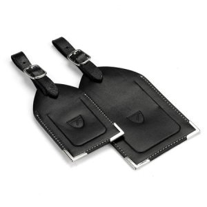 Aspinal of London Set of 2 Luggage Tags in Smooth Black