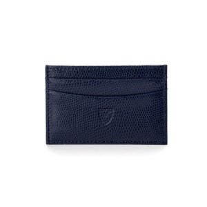Aspinal of London Slim Credit Card Case in Midnight Blue Lizard