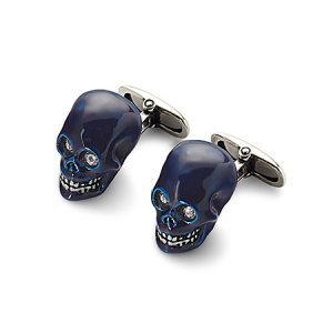 Aspinal of London Sterling Silver & Blue Enamel Skull Cufflinks, Men's