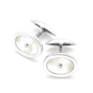 Aspinal of London Sterling Silver Mother of Pearl & Diamond Oval Cufflinks, Men's, White/Silver