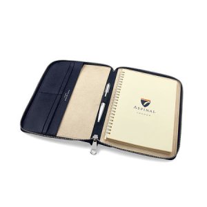 Aspinal of London Stylish A5 Zipped Padfolio in Navy Saffiano & Cream Suede, Blue