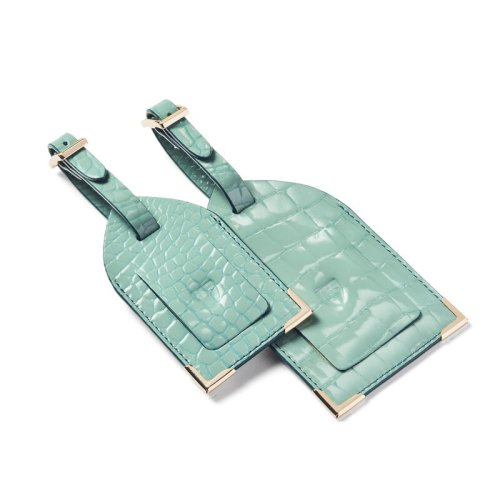 Aspinal of London® Willow Light Green Crocodile Print Set of 2 Luggage Tags