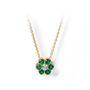 Athena 18ct Gold Emerald & Diamond Cluster Pendant Necklace