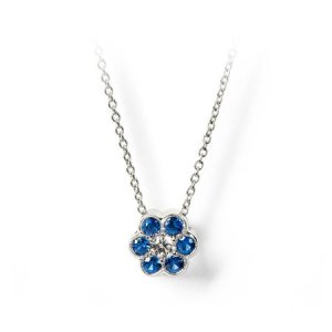 Athena 18ct White Gold Sapphire & Diamond Cluster Pendant Necklace