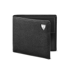 Aspinal Of London - Billfold coin wallet in black saffiano & smooth black