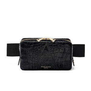 Aspinal Of London - Camera belt bag in deep shine black soft croc