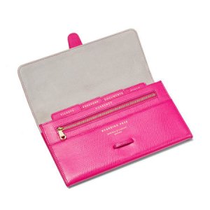 Aspinal Of London - Classic travel wallet in penelope pink silk lizard