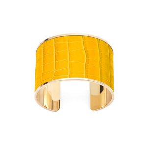 Aspinal Of London - Cleopatra cuff bracelet in deep shine bright mustard small croc