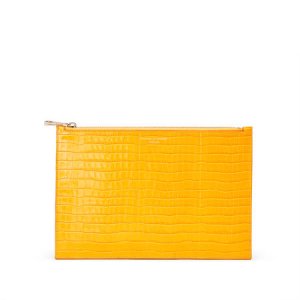 Large Essential Flat Pouch in Deep Shine Bright Mustard Small Croc