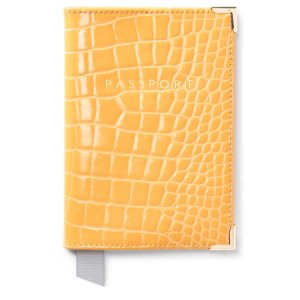 Aspinal Of London - Passport cover in meadow patent croc