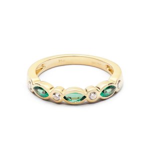 Selene 18ct Gold Marquise Emerald & Diamond Ring