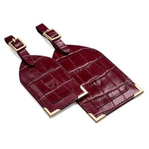 Aspinal Of London - Set of 2 luggage tags in deep shine bordeaux croc