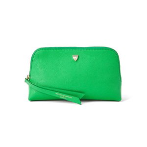 Small Essential Cosmetic Case in Bright Green Saffiano