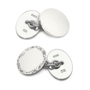 Sterling Silver Double Oval Engraved Edge Cufflinks