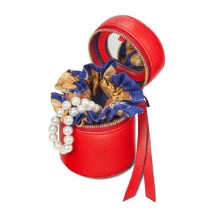 Tall Zipped Travel Jewellery Case in Scarlet Saffiano