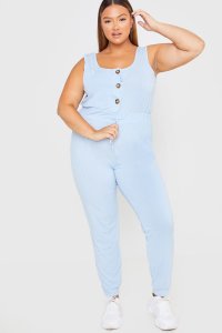 Blue Jumpsuits - Plus Size Jac Jossa Baby Blue Rib Square Neck Jumpsuit