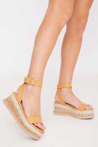 Camel Sandals - Camel Pu Chunky Flatform Sandals