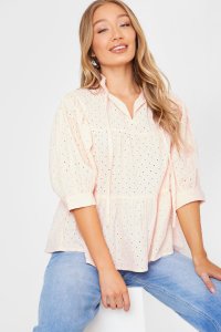 In The Style - Peach blice - peach broderie tie neck blouse