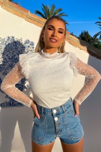 White Tops - Billie Faiers White Frill Detail Lace Top