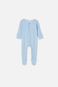 Cotton On Kids - Organic Newborn Zip Through Romper - Personalised - White water blue