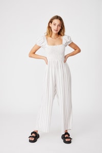 Cotton On Women - woven sasha shirred jumpsuit - chalk white/navy