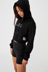 Factorie - Classic Crop Graphic Hoodie - Black/handle with care