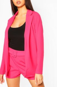 Blazer & Self Fabric Belt Short Suit Set, Hot Pink