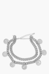 Coin & Chain Anklet 2 Pack, Silver