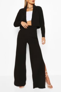 Crop Blazer & Split Wide Leg Trouser Suit Set