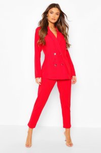 Double Breasted Blazer & Trouser Suit Set, Red
