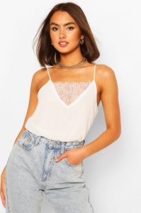Lace Insert Woven Cami, White