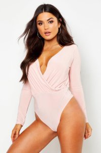 Long Sleeve Wrap Front One Piece, Blush
