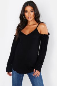 Maternity Cold Shoulder Gathered Sleeve Blouse