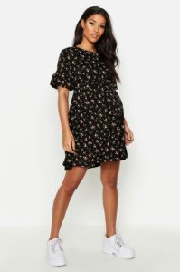 Maternity Floral Frill Sleeve Smock Dress