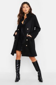 Military Double Breasted Wool Look Coat