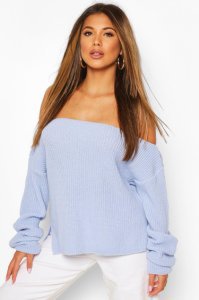 Boohoo - Off the shoulder slouchy sweater, baby blue