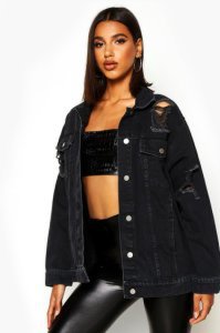 Oversized Distressed jean jacket, Black