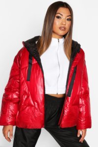 Oversized High Shine Puffer Jacket, Red