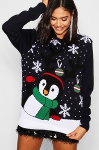 Boohoo - Penguin with snowflakes & baubles christmas sweater