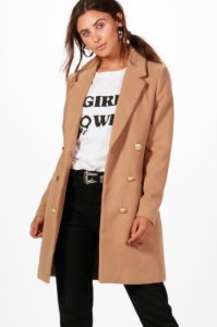 Petite Double Breasted Military Duster Coat, Camel