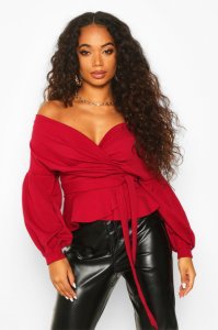 Petite Off The Shoulder Blouse, Berry