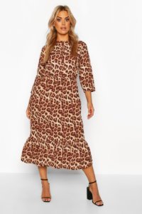 Plus Leopard Ruffle Hem Midi Dress